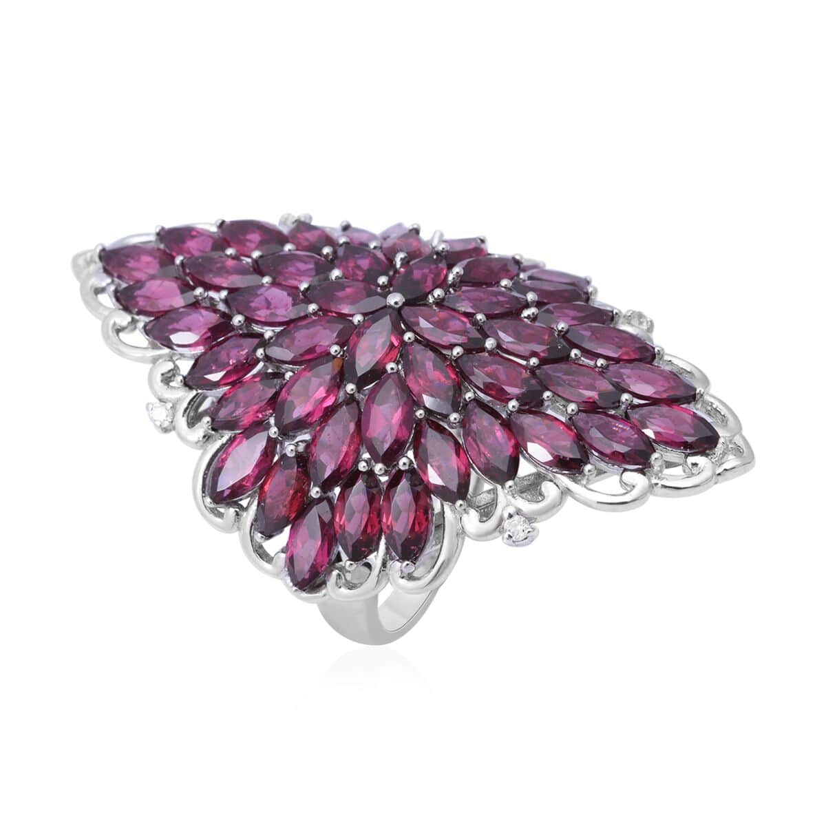 Orissa Rhodolite Garnet and Natural White Zircon Sparkle Ring in Platinum Over Sterling Silver (Size 10.0) 9.45 Grams 13.00 ctw image number 2