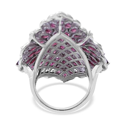 Orissa Rhodolite Garnet and Natural White Zircon Sparkle Ring in Platinum Over Sterling Silver (Size 10.0) 9.45 Grams 13.00 ctw