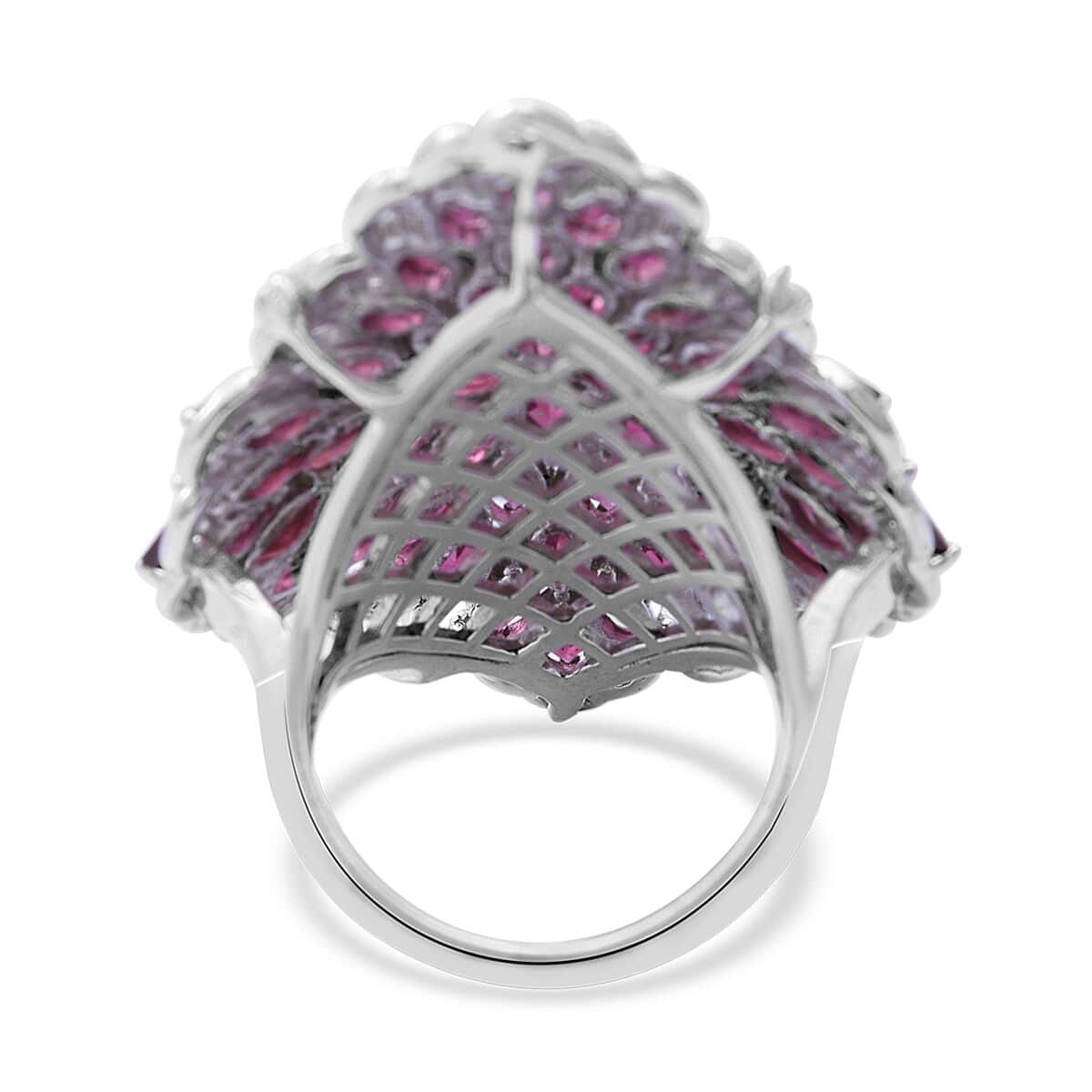 Orissa Rhodolite Garnet and Natural White Zircon Sparkle Ring in Platinum Over Sterling Silver (Size 10.0) 9.45 Grams 13.00 ctw image number 3