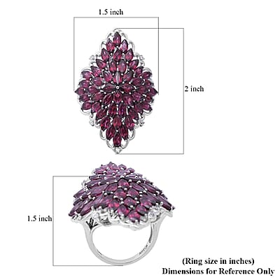 Orissa Rhodolite Garnet and Natural White Zircon Sparkle Ring in Platinum Over Sterling Silver (Size 10.0) 9.45 Grams 13.00 ctw