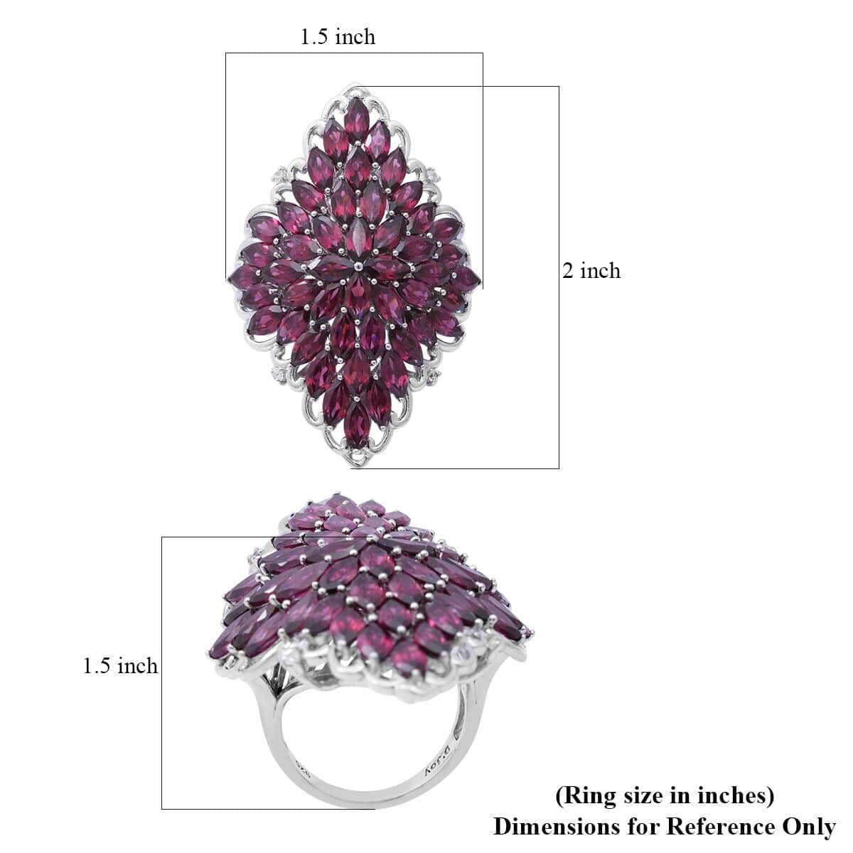 Orissa Rhodolite Garnet and Natural White Zircon Sparkle Ring in Platinum Over Sterling Silver (Size 10.0) 9.45 Grams 13.00 ctw image number 4