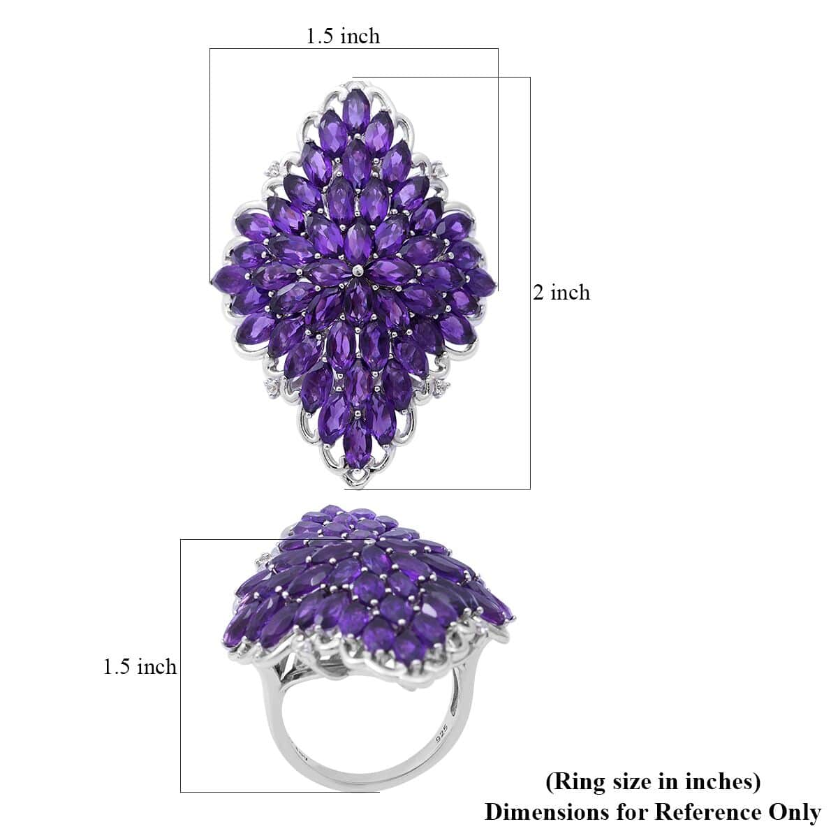 Amethyst and Natural White Zircon Sparkle Ring in Platinum Over Sterling Silver (Size 7.0) 9.45 Grams 13.00 ctw image number 4