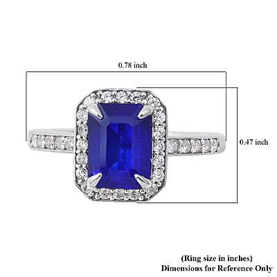 Tanzanian Blue Spinel (DF) and White Zircon Halo Ring in Platinum Over Sterling Silver (Size 10.0) 2.10 ctw