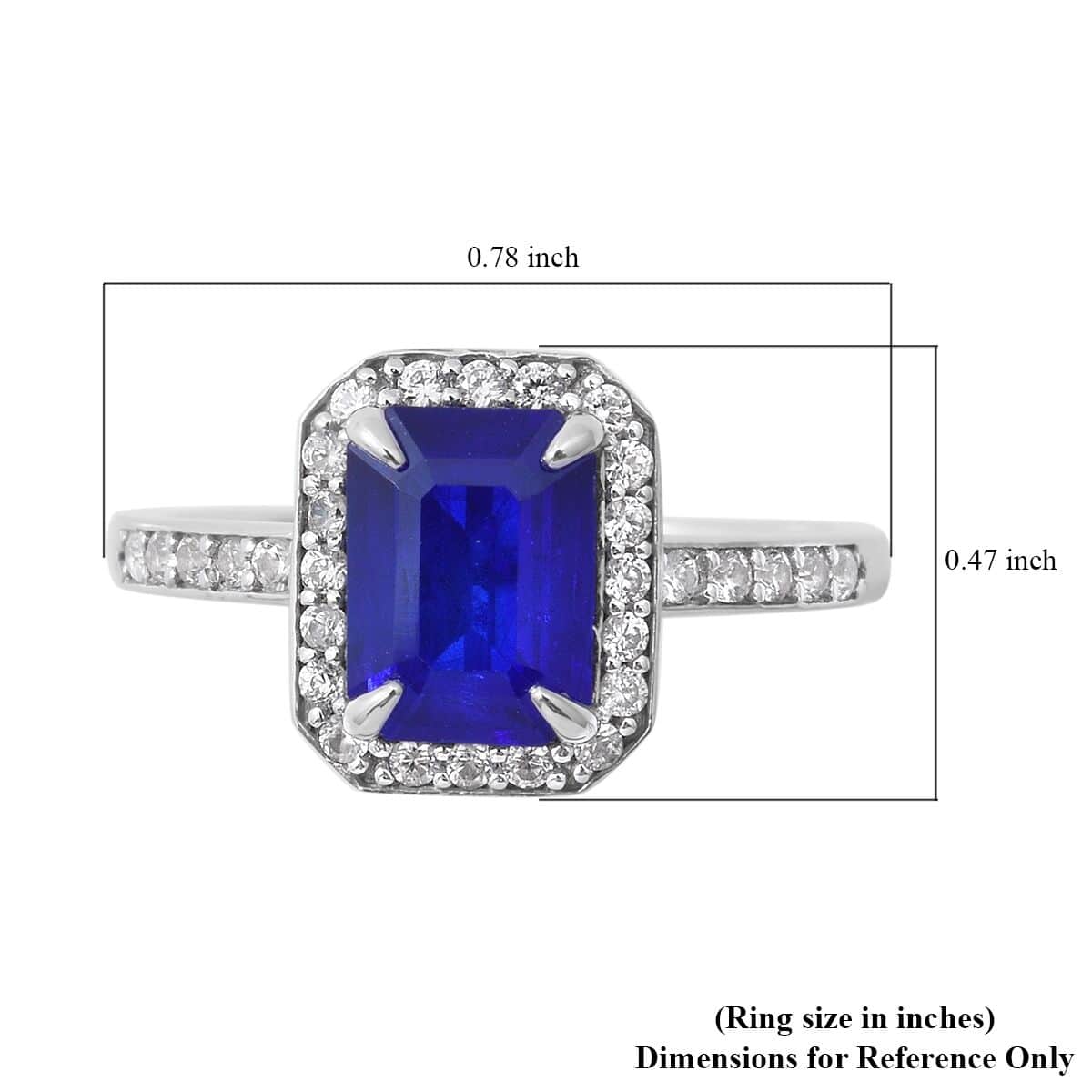 Tanzanian Blue Spinel and Natural White Zircon Halo Ring in Platinum Over Sterling Silver (Size 10.0) 2.10 ctw image number 4