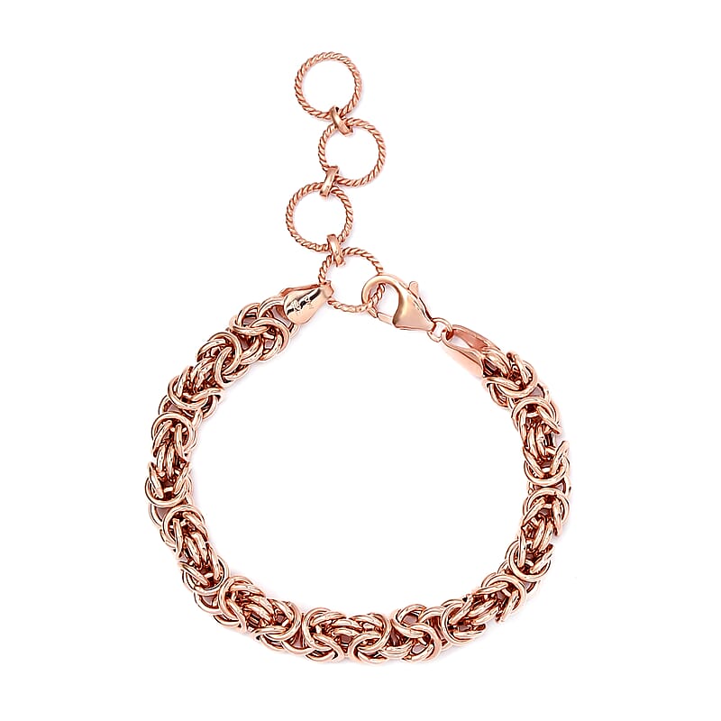 Artisan Crafted 14K Rose Gold Over Sterling Silver Adjustable Byzantine Bracelet (7.25 In) 11.70 Grams