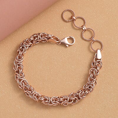 Artisan Crafted 14K Rose Gold Over Sterling Silver Adjustable Byzantine Bracelet (7.25 In) 11.70 Grams