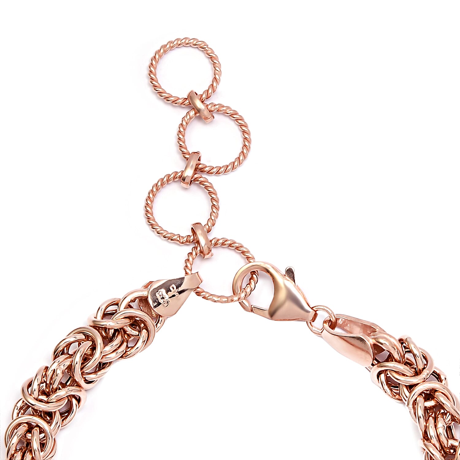 Artisan Crafted 14K Rose Gold Over Sterling Silver Adjustable Byzantine Bracelet (7.25 In) 11.70 Grams