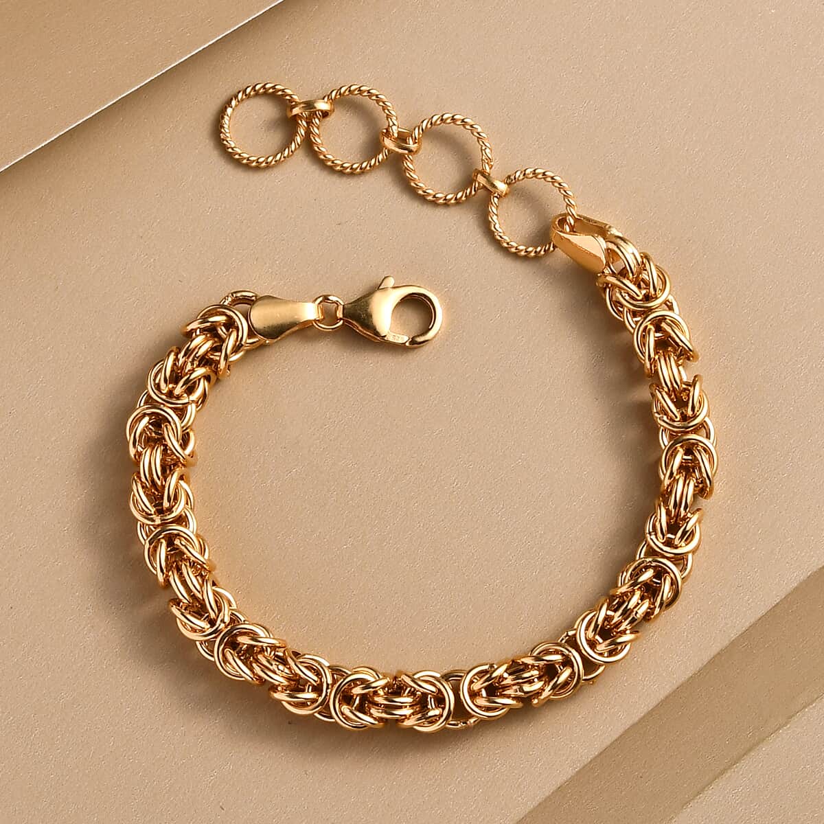 Artisan Crafted 14K Yellow Gold Over Sterling Silver Adjustable Byzantine Bracelet (7.25 In) 11.70 Grams image number 1