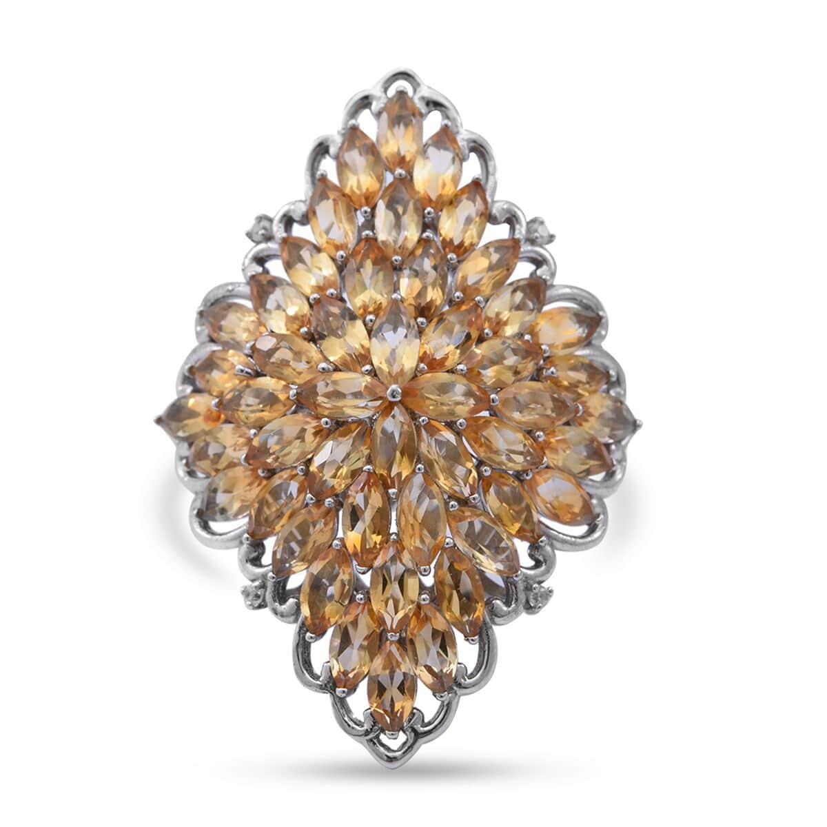Brazilian Citrine and White Zircon Sparkle Ring in Platinum Over Sterling Silver (Size 7.0) 13.00 ctw image number 0