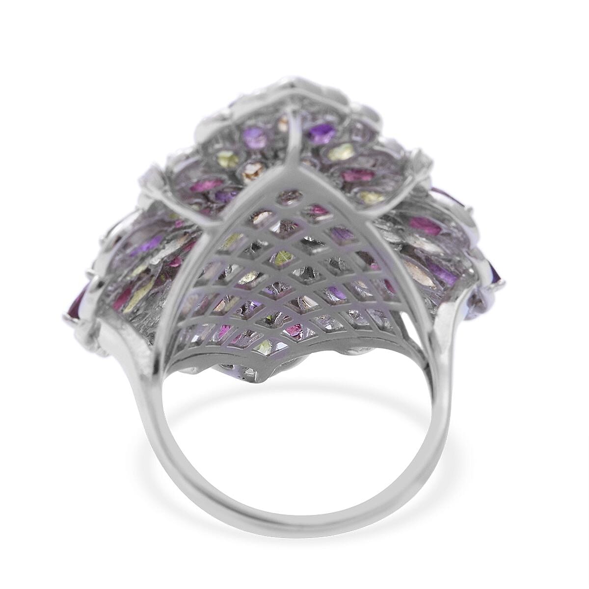 Multi Gemstone and White Zircon Sparkle Ring in Platinum Over Sterling Silver (Size 8.0) 13.00 ctw image number 3