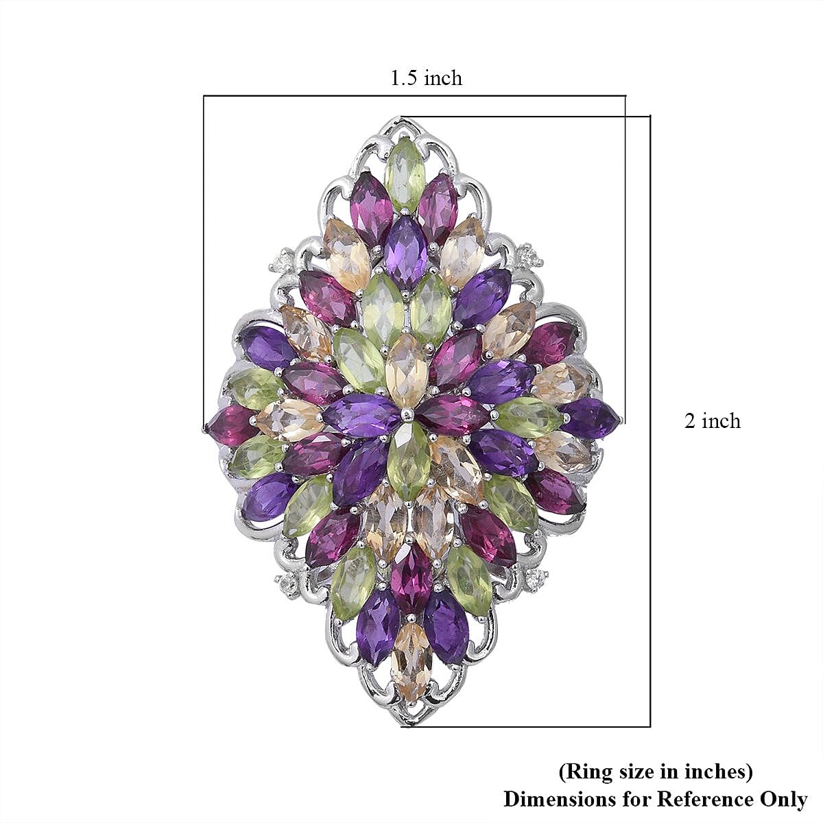 Multi Gemstone and White Zircon Sparkle Ring in Platinum Over Sterling Silver (Size 8.0) 13.00 ctw image number 4