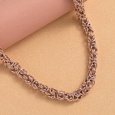 Artisan Crafted 14K Rose Gold Over Sterling Silver Byzantine Necklace 18 Inches 26.75 Grams