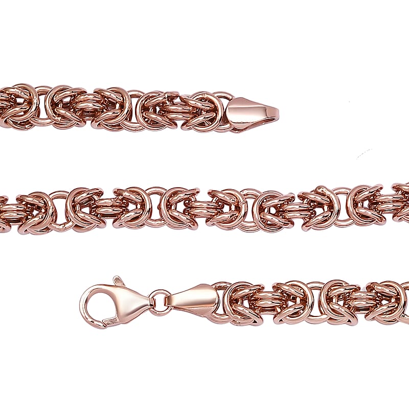 Artisan Crafted 14K Rose Gold Over Sterling Silver Byzantine Necklace 18 Inches 26.75 Grams