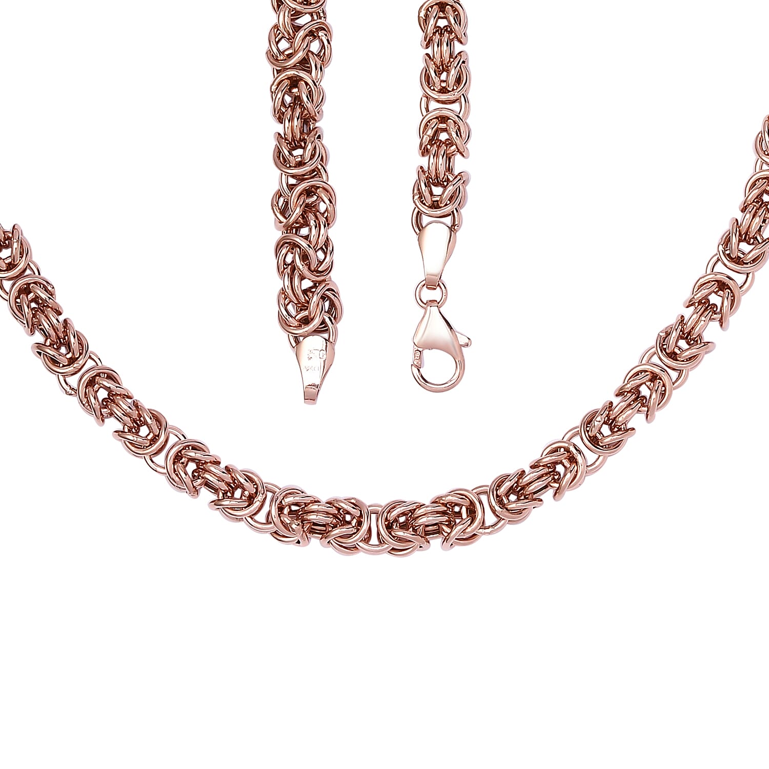 Artisan Crafted 14K Rose Gold Over Sterling Silver Byzantine Necklace 18 Inches 26.75 Grams