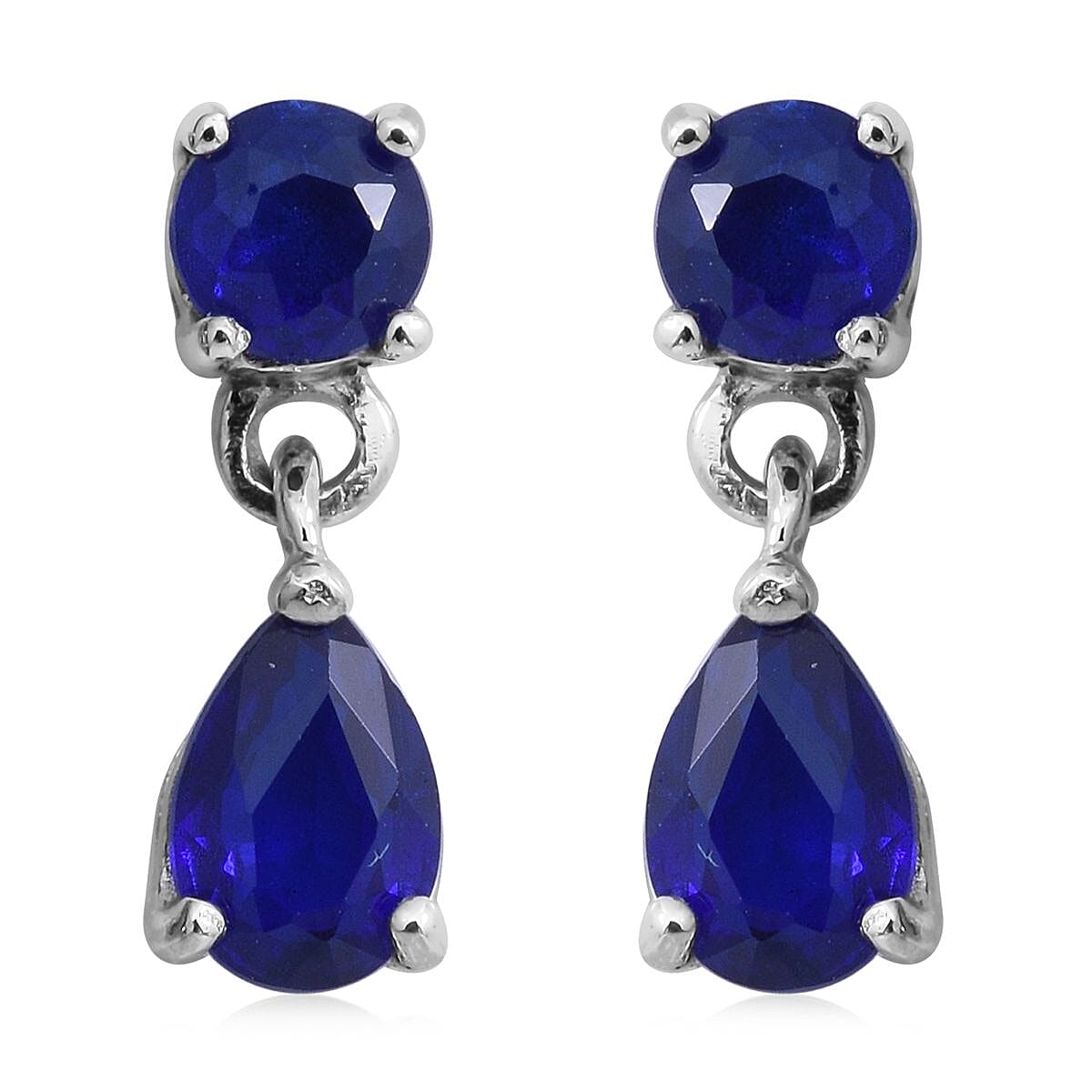 Tanzanian Blue Spinel (DF) Drop Earrings in Platinum Over Sterling Silver 1.65 ctw
