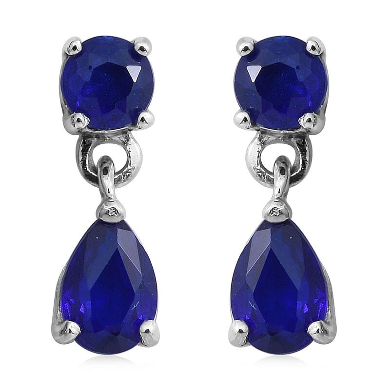 Tanzanian Blue Spinel (DF) Drop Earrings in Platinum Over Sterling Silver 1.65 ctw