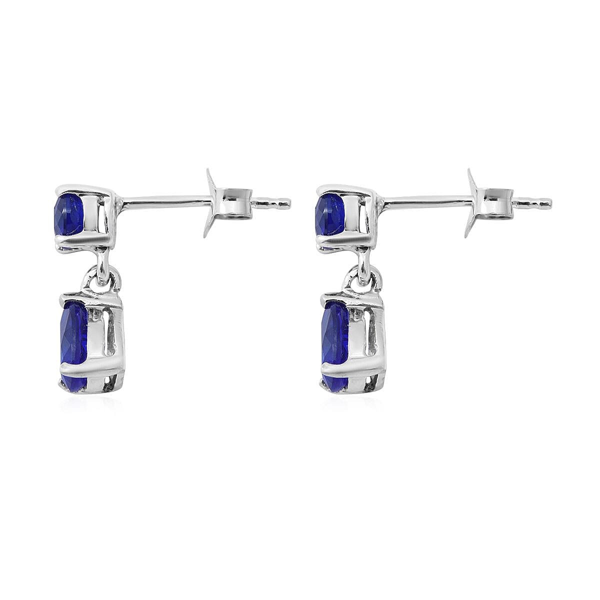 Tanzanian Blue Spinel (DF) Drop Earrings in Platinum Over Sterling Silver 1.65 ctw