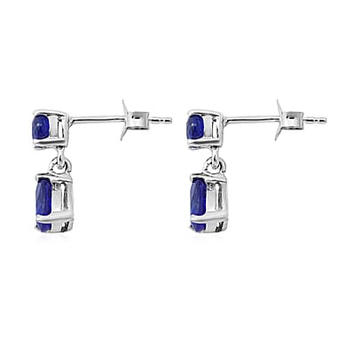 Tanzanian Blue Spinel (DF) Drop Earrings in Platinum Over Sterling Silver 1.65 ctw