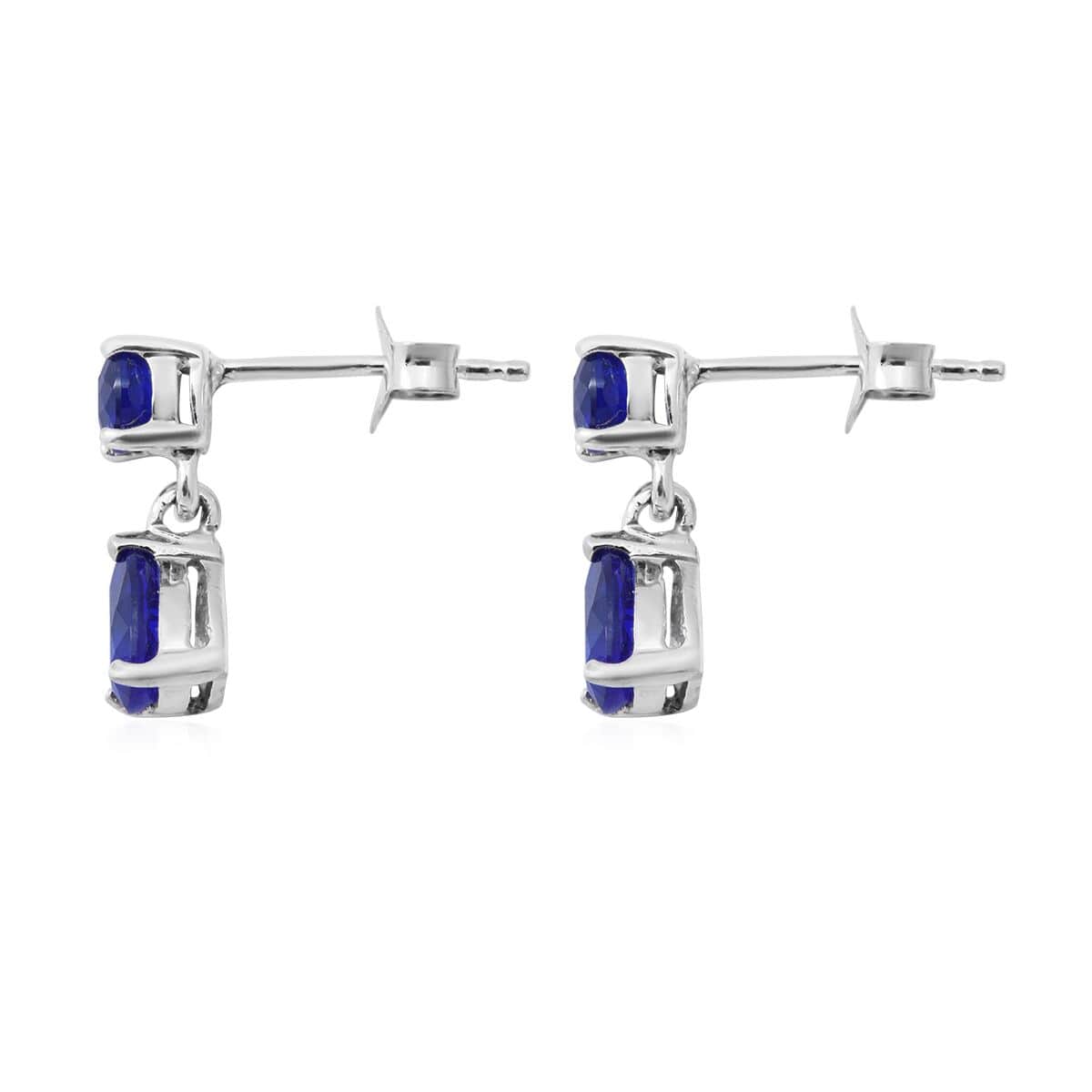 Tanzanian Blue Spinel (DF) Drop Earrings in Platinum Over Sterling Silver 1.65 ctw image number 2