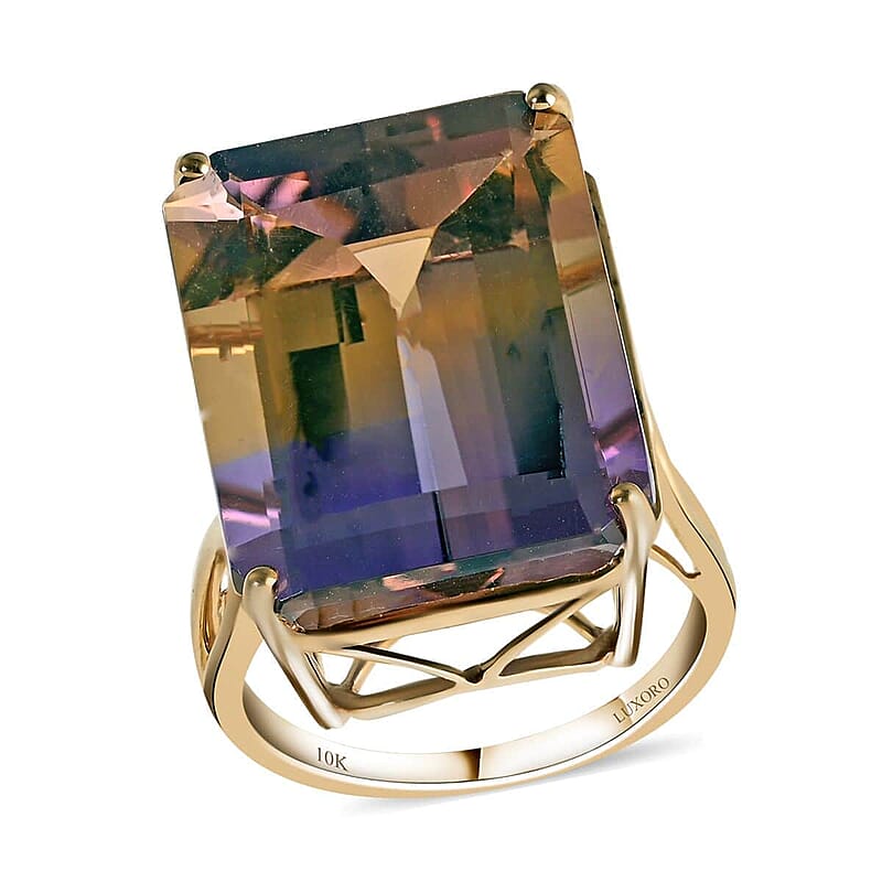 Luxoro AAA Anahi Ametrine 23.85 ctw Solitaire Ring in 10K Yellow Gold (Size 10.0)