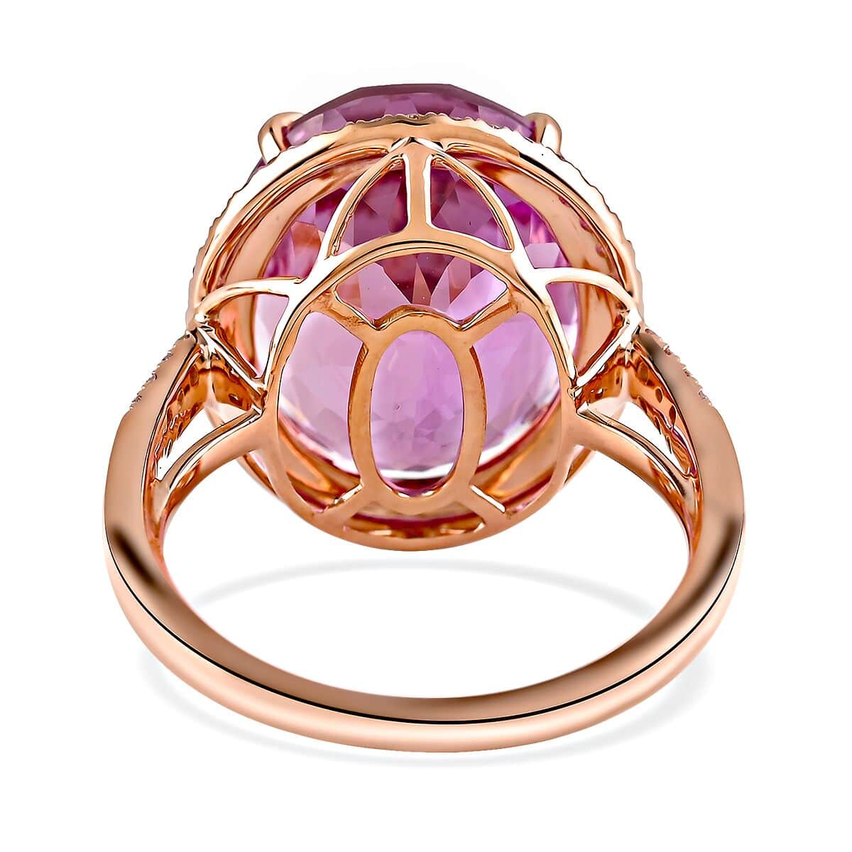 Certified & Appraised ILIANA 18K Rose Gold AAA Patroke Kunzite and G-H SI Diamond Halo Ring 5.80 Grams 18.85 ctw image number 4