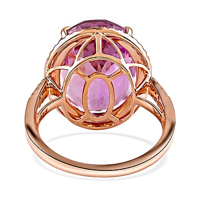 Certified & Appraised Iliana 18K Rose Gold AAA Patroke Kunzite and G-H SI Diamond Halo Ring (Size 10.0) 5.80 Grams 18.85 ctw