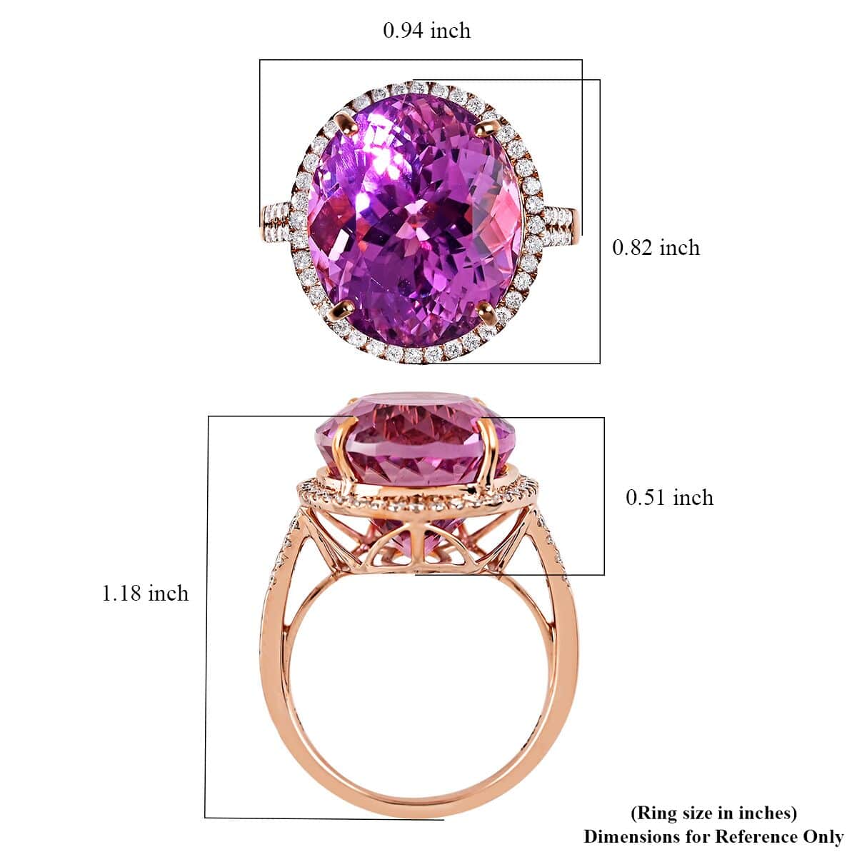 Certified & Appraised ILIANA 18K Rose Gold AAA Patroke Kunzite and G-H SI Diamond Halo Ring 5.80 Grams 18.85 ctw image number 5