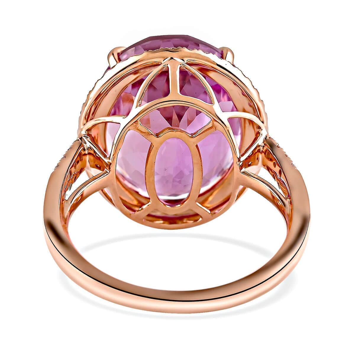 Certified & Appraised Iliana 18K Rose Gold AAA Patroke Kunzite and G-H SI Diamond Halo Ring (Size 7.0) 5.80 Grams 18.85 ctw image number 4