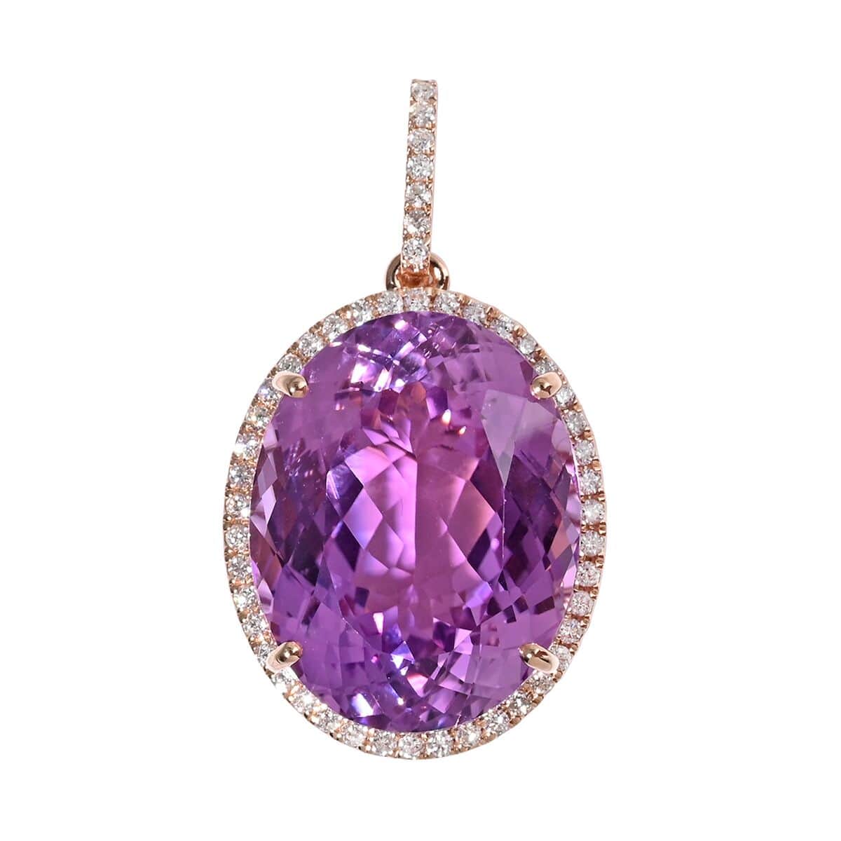 Certified & Appraised Iliana 18K Rose Gold AAA Patroke Kunzite and G-H SI Diamond Halo Pendant 4 Grams 23.60 ctw image number 0
