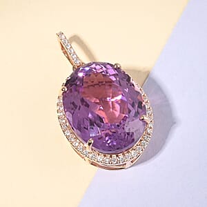 Certified & Appraised Iliana 18K Rose Gold AAA Patroke Kunzite and G-H SI Diamond Halo Pendant without Chain 4 Grams 23.60 ctw