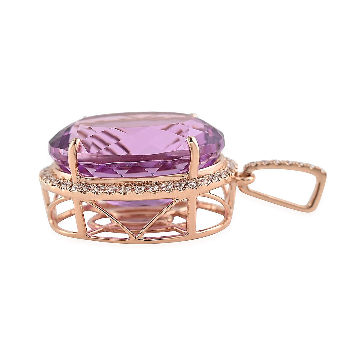 Certified & Appraised Iliana 18K Rose Gold AAA Patroke Kunzite and G-H SI Diamond Halo Pendant without Chain 4 Grams 23.60 ctw