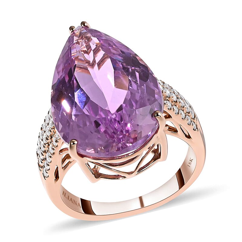 Certified & Appraised Iliana 18K Rose Gold AAA Patroke Kunzite and G-H SI Diamond Halo Ring (Size 10.0) 6.35 Grams 23.70 ctw