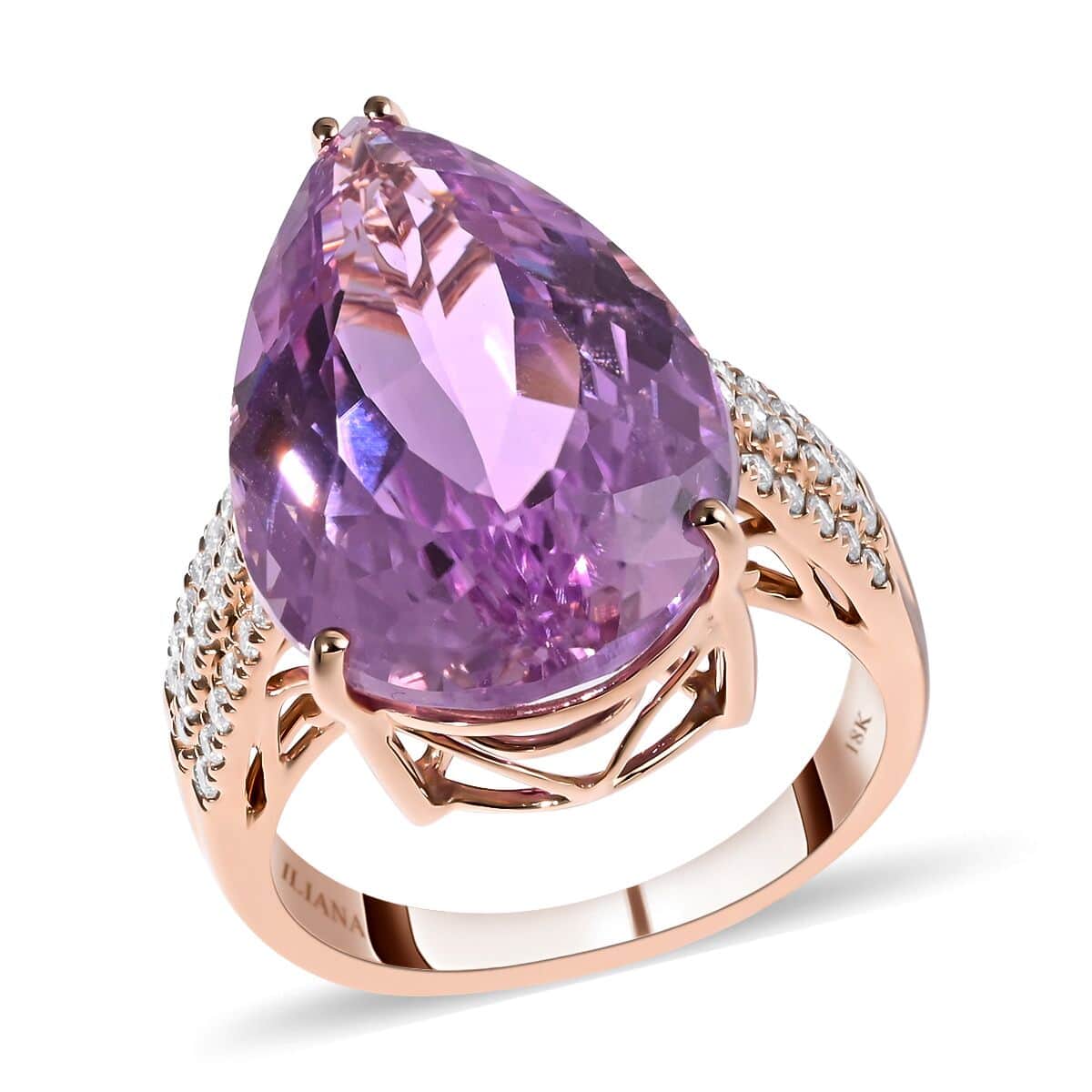 Certified & Appraised ILIANA 18K Rose Gold AAA Patroke Kunzite and G-H SI Diamond Halo Ring 6.35 Grams 23.70 ctw image number 0