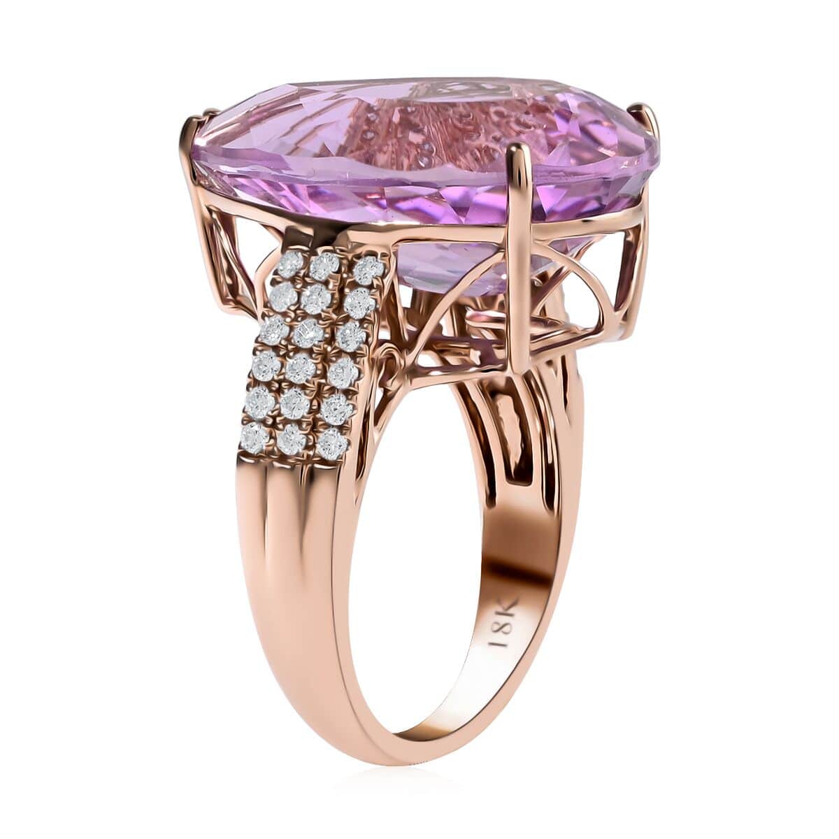 Certified & Appraised Iliana 18K Rose Gold AAA Patroke Kunzite and G-H SI Diamond Halo Ring (Size 10.0) 6.35 Grams 23.70 ctw image number 3