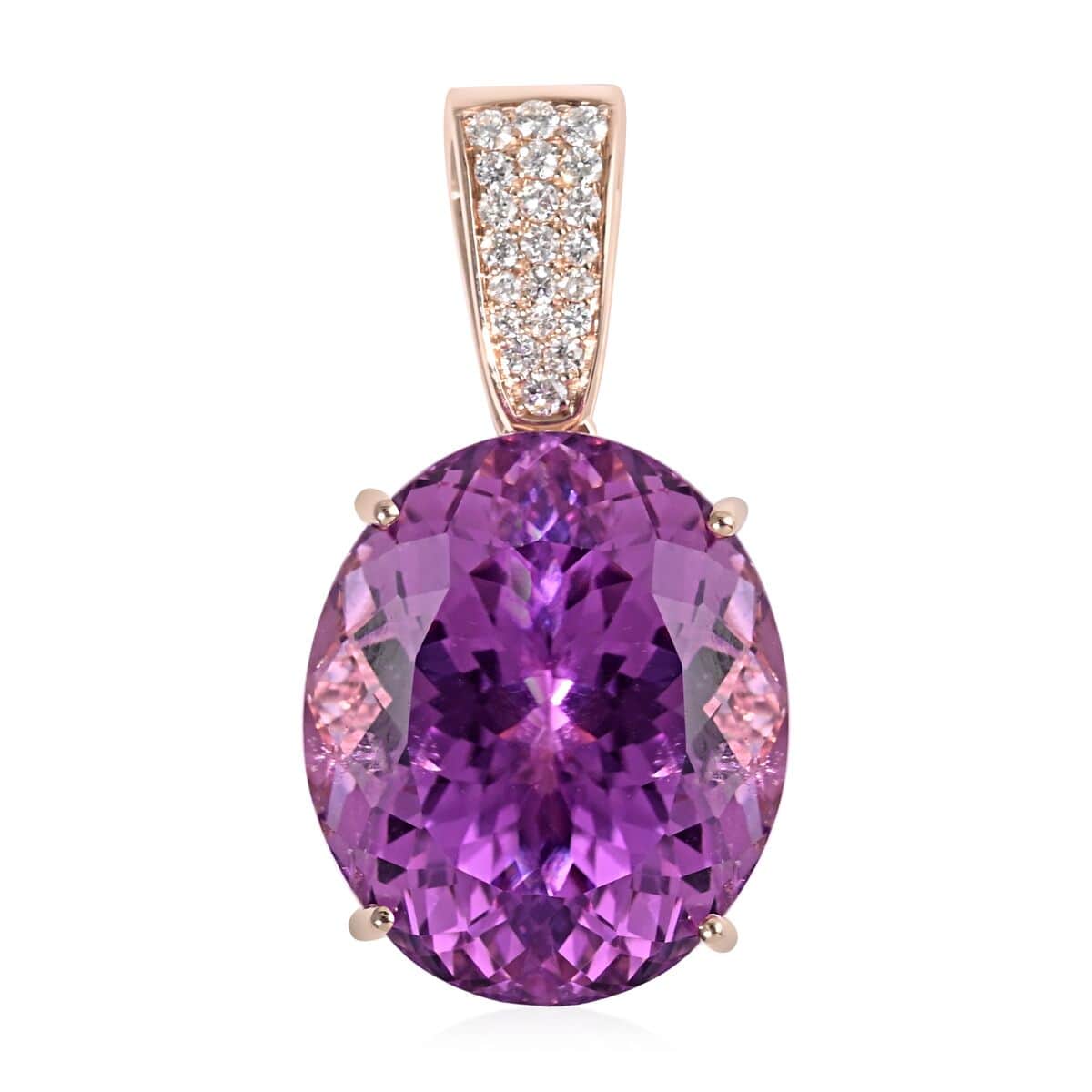 Certified & Appraised Iliana 18K Rose Gold AAA Patroke Kunzite and G-H SI Diamond Pendant 26.60 ctw image number 0