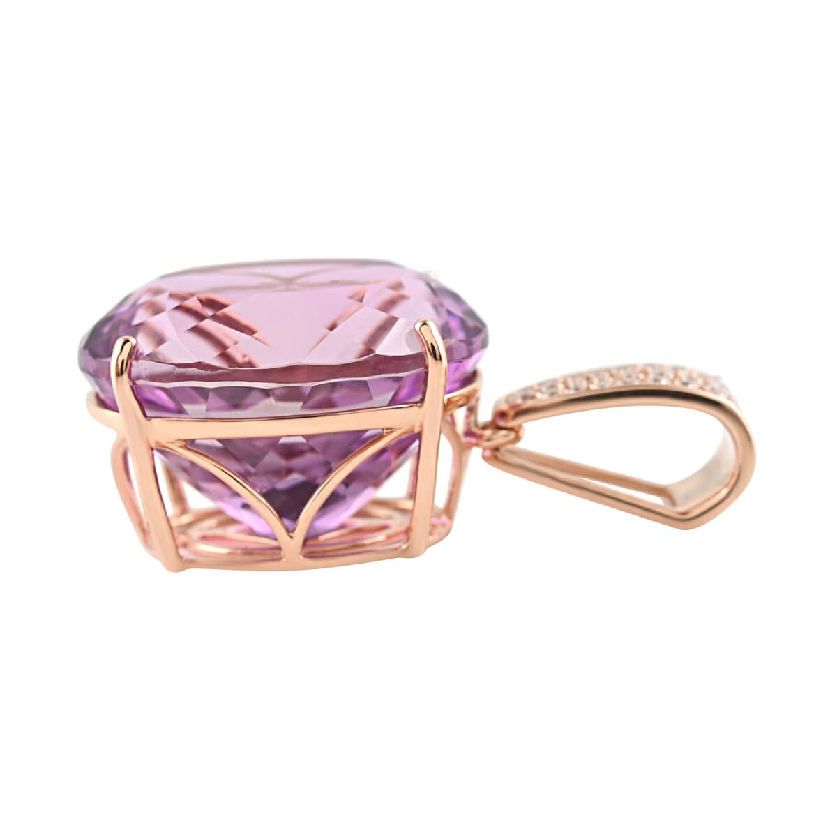Certified & Appraised Iliana 18K Rose Gold AAA Patroke Kunzite and G-H SI Diamond Pendant 26.60 ctw image number 2