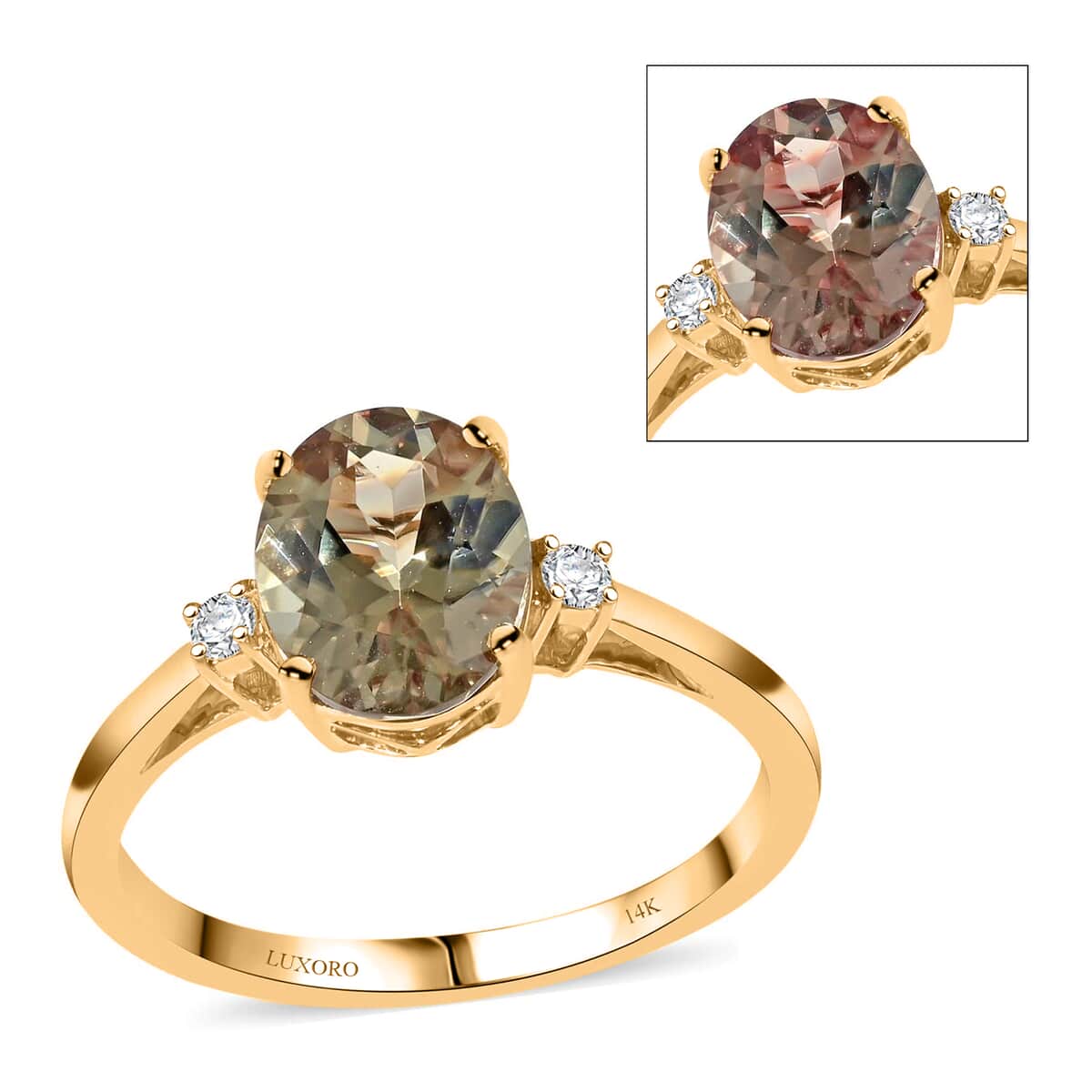 Certified and Appraised Luxoro 14K Yellow Gold AAA Turkizite and G-H I2 Diamond Ring (Size 7.0) 2.10 ctw image number 0