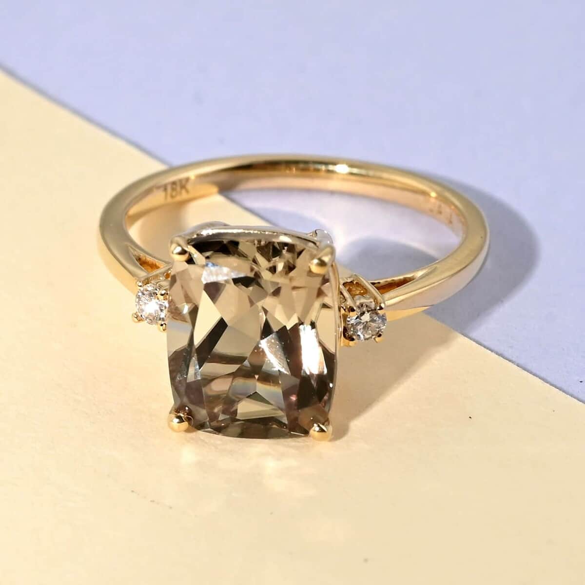 Certified and Appraised Iliana 18K Yellow Gold AAA Turkizite and G-H SI Diamond Ring (Size 7.0) 3.60 ctw image number 1