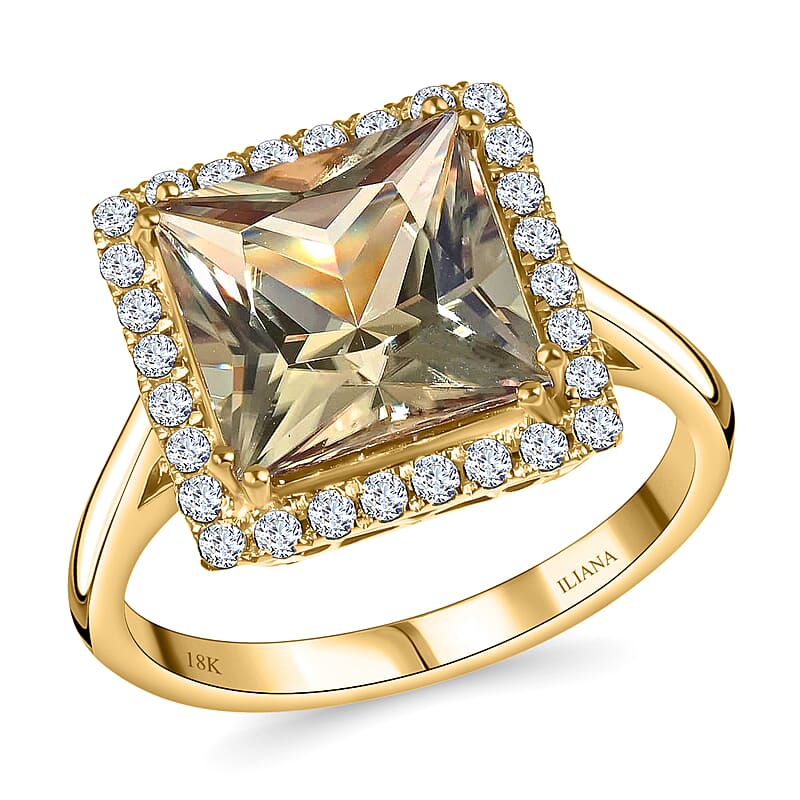 Certified and Appraised Iliana 18K Yellow Gold AAA Turkizite and G-H SI Diamond Halo Ring (Size 10.0) 4.15 Grams 4.10 ctw