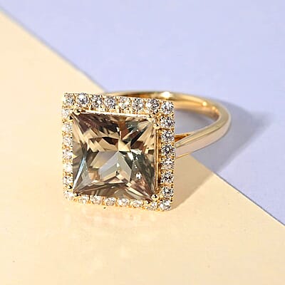 Certified and Appraised Iliana 18K Yellow Gold AAA Turkizite and G-H SI Diamond Halo Ring (Size 10.0) 4.15 Grams 4.10 ctw