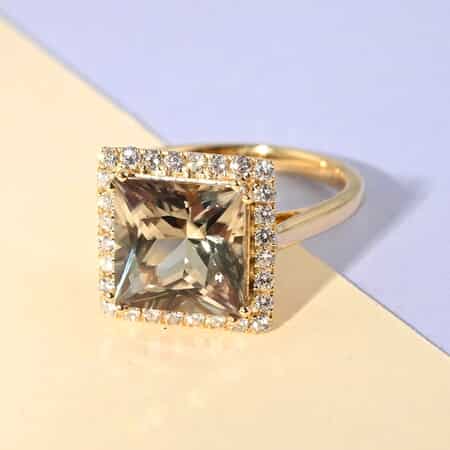 Certified & Appraised ILIANA 18K Yellow Gold AAA Turkizite and G-H SI Diamond Halo Ring 4.15 Grams 4.10 ctw image number 1