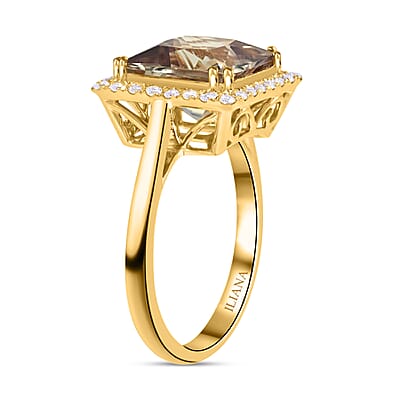 Certified and Appraised Iliana 18K Yellow Gold AAA Turkizite and G-H SI Diamond Halo Ring (Size 10.0) 4.15 Grams 4.10 ctw