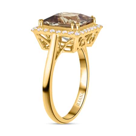Certified & Appraised ILIANA 18K Yellow Gold AAA Turkizite and G-H SI Diamond Halo Ring 4.15 Grams 4.10 ctw image number 3