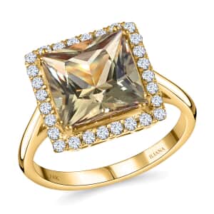 Certified and Appraised Iliana 18K Yellow Gold AAA Turkizite and G-H SI Diamond Halo Ring (Size 6.0) 4.15 Grams 4.10 ctw