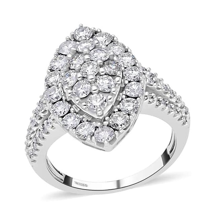 NY Closeout 14K White Gold G-H I1-I2 Diamond Cluster Marquise Ring (Size 6.0) 6 Grams 2.00 ctw