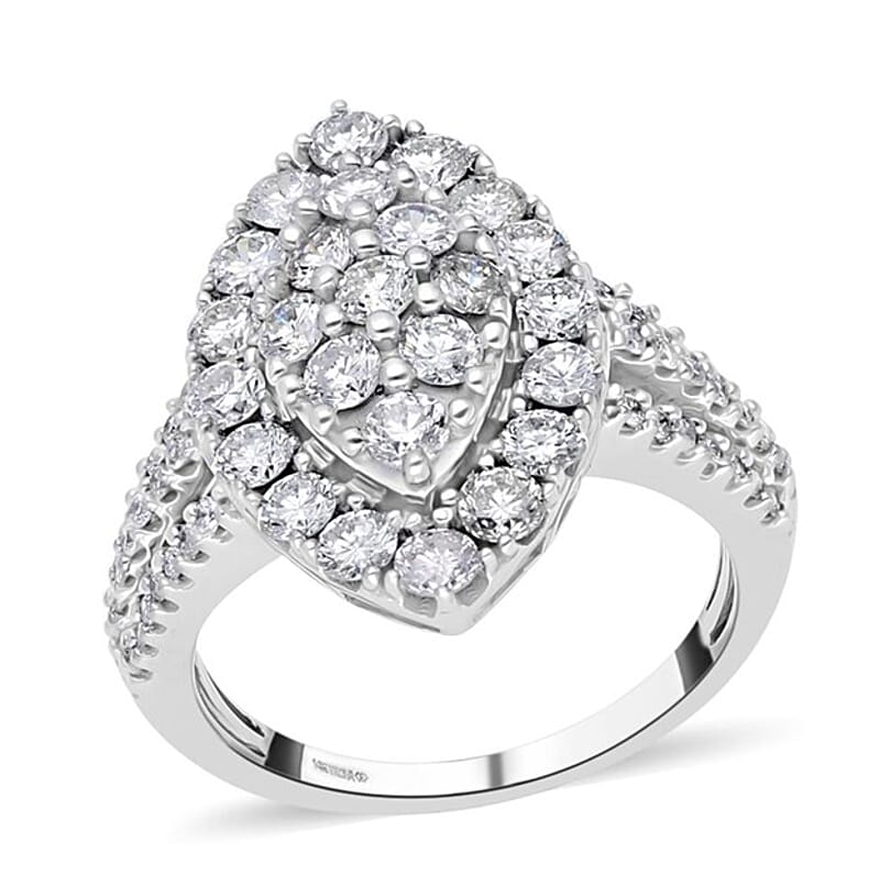 NY Closeout 14K White Gold G-H I1-I2 Diamond Cluster Marquise Ring (Size 7.0) 6 Grams 2.00 ctw