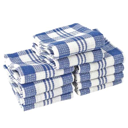Set of 10 Blue Checked Cotton Kitchen Towels (23.6"X15.7") image number 0