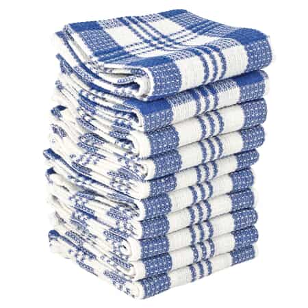 Set of 10 Blue Checked Cotton Kitchen Towels (23.6"X15.7") image number 5