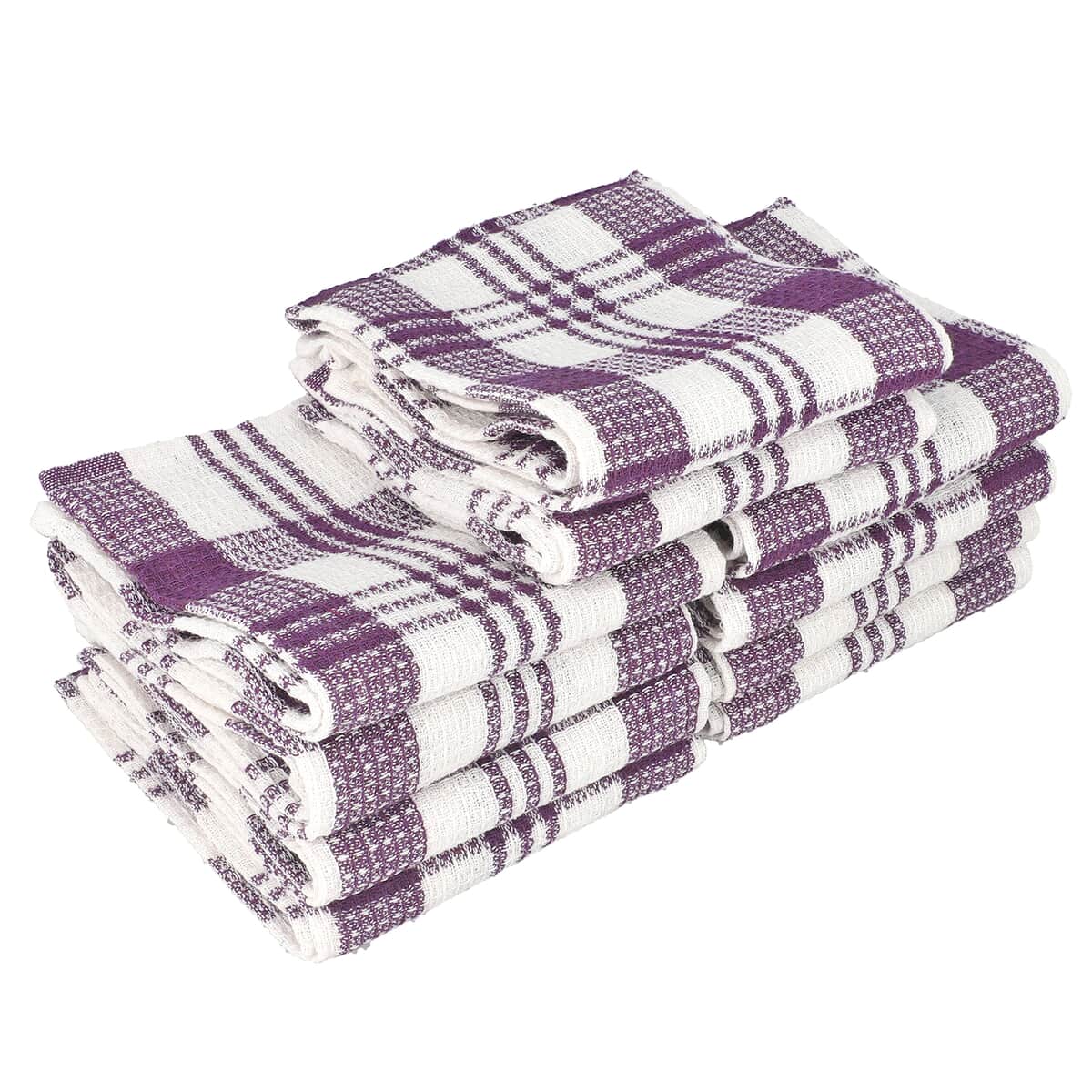 Set of 10 Purple Checked Cotton Kitchen Towels image number 0
