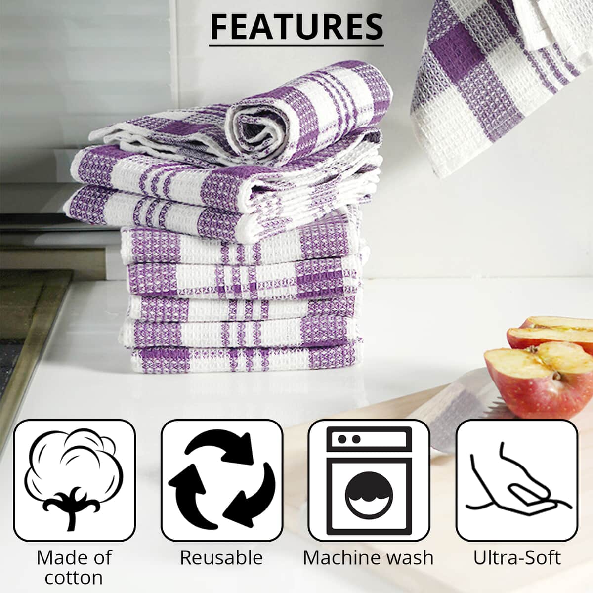 Set of 10 Purple Checked Cotton Kitchen Towels image number 2
